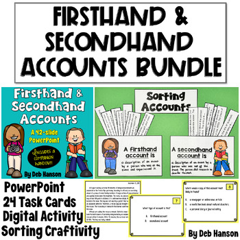 Preview of Firsthand and Secondhand Accounts Bundle: PowerPoint, Task Cards, & Activities