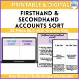 Firsthand and Secondhand Accounts Sort DIGITAL and Printab