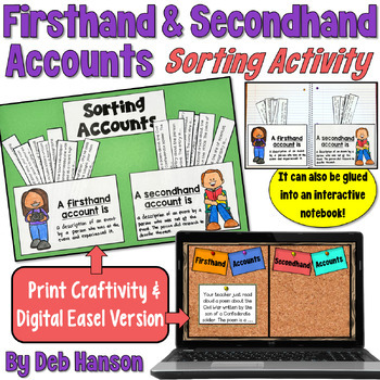 Firsthand and Secondhand Accounts Sorting Activity | PDF and Digital