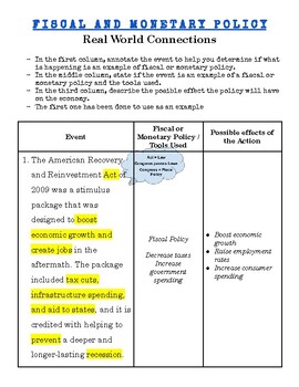 Preview of Fiscal and Monetary Policy - Real World Examples (answer key included)