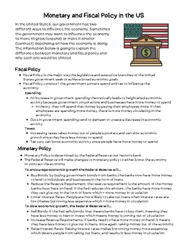 Preview of Fiscal v. Monetary Policy Worksheet and Handout