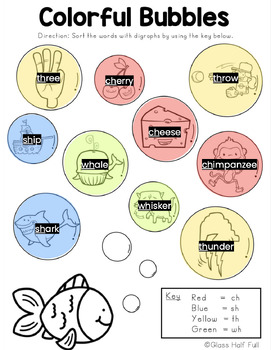 fish bubble digraph sorting worksheet free by glass half full tpt