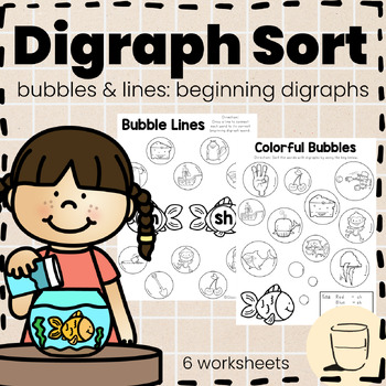 Preview of Fish Bubble Digraph Sorting Worksheet (ch-/sh-/th-/wh-: No Prep)