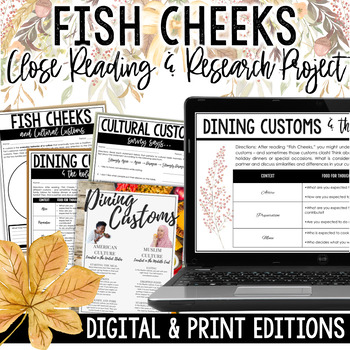 Preview of Fish Cheeks Holiday Short Story and Mini-Research Activity