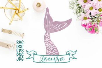 Download Fish Mermaid Tail Ribbon Frame for name svg cutting file ...