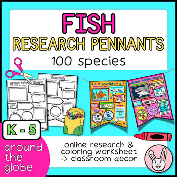 Preview of Fish Research Pennants | 100 Animals | Earth Day, Science, and Biology