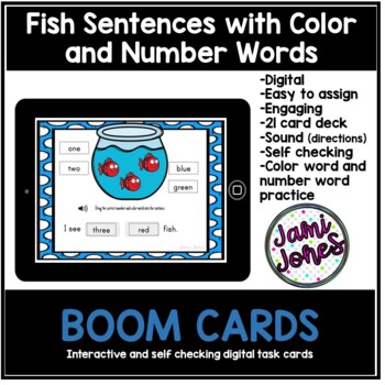 Preview of Fish Sentences Color and Number Word Boom Cards