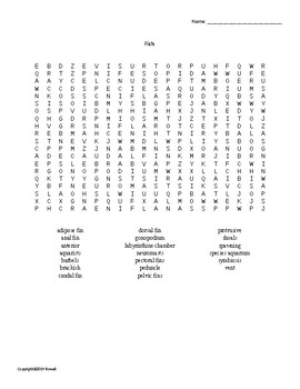 Fish Word Search for Small Animal Science Students | TPT