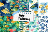 Fish Watercolor Seamless Patterns - 20 pcs.
