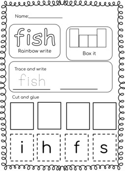 Preview of Fish Word Work- Writing, coloring, cut and paste