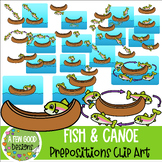 Fish and Canoe Prepositions Clip Art