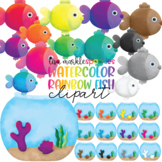 Fish and Fishbowl Clipart Watercolor Rainbow Colors