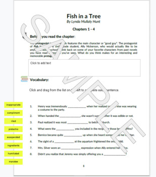 Preview of Fish in a Tree Novel Study chapters 1-4