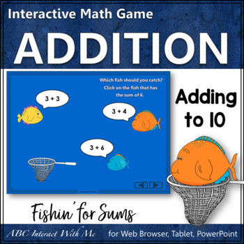 Preview of Kindergarten Addition to 10 Interactive Math Game {Fishin'}