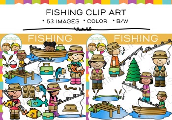 Preview of Spring and Summer Kids Fishing Day Clip Art