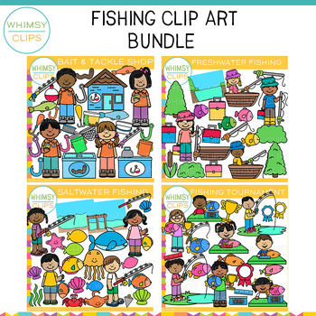 Kids Outdoor Saltwater and Freshwater Fishing Clip Art Bundle by