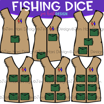 Fishing Dice Clip Art: Fishing Vest Dice 1-6 {jen hart Clip Art}
