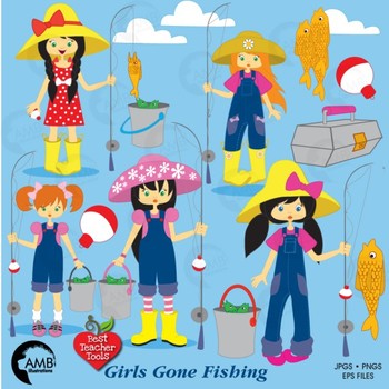 Preview of Fishing Clipart, Girls Fishing Clipart, Clip Art, AMB-223
