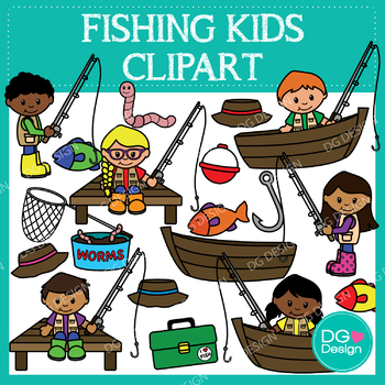 Fishing Kids Clipart by DG Design - Damm Good Design