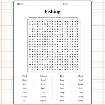 Fishing Word Search Puzzle Worksheet Activity