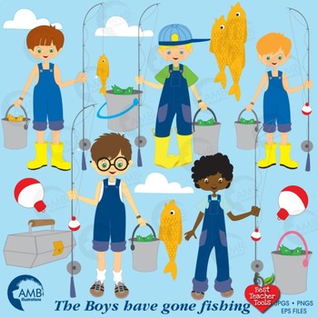Preview of Fishing Clipart, Boys Fishing Clipart, { Best Teacher Tools },  AMB-224