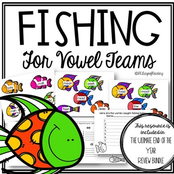 Preview of Vowel Team - Fishing - CAMPING Theme End of Year Summer Review Activity Game
