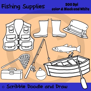 Fishing supplies clip art by Scribble Doodle and Draw