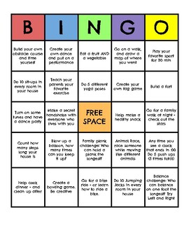 Fitness Bingo Card at Home by Teach Math Repeat | TPT