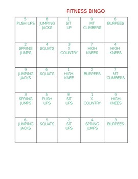 Preview of Fitness Bingo Challenge Cards