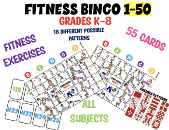 Preview of Fitness Bingo (SHORT VERSION 1-50) All Subjects !! Movement Break