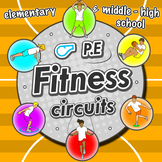 Fitness Circuit Station cards - 36 PE activities for elementary & middle school