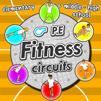 Preview of Fitness Circuit Station cards - 36 PE gym activities: Elementary & middle school