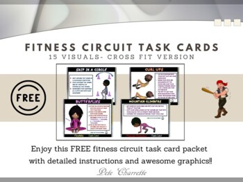 Preview of Fitness Circuit Task Cards- 15 Visuals: Cross Fit Version