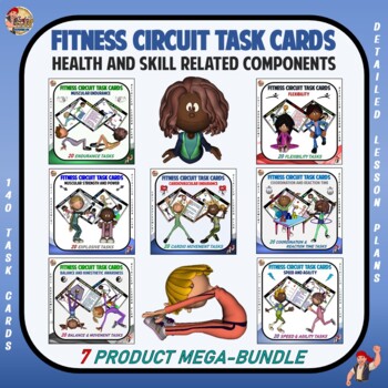 Preview of Fitness Circuit Task Cards: Health & Skill Related Components- 7 Set Mega-Bundle