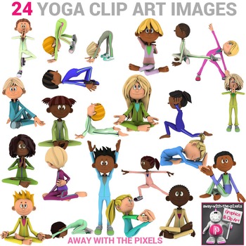 Preview of Fitness Clip Art - 24 Yoga Poses Color and Back & White Commercial Use Clipart