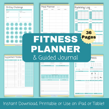 Preview of Fitness Planner and Guided Journal, Digital, Printable