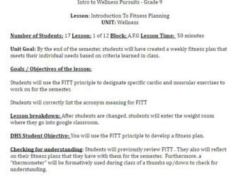 Preview of Fitness Planning Sheet - Middle / High School Tracking - *Formal Lesson Plan