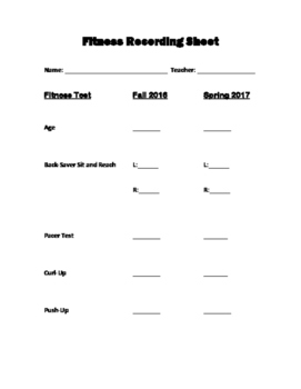 Fitness Recording Sheet Compatible With Fitnessgram Testing Tpt
