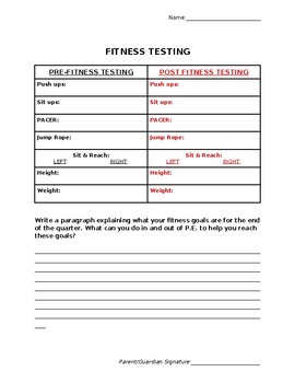 Preview of Fitness Testing Goal Sheet