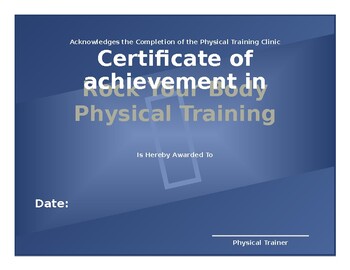 Preview of Fitness Training Certificate (PE/Health) Fitness- All Levels-Printable