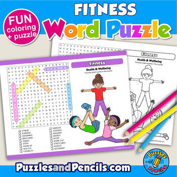 Preview of Fitness Word Search Puzzle and Coloring Activity | Health & Wellbeing