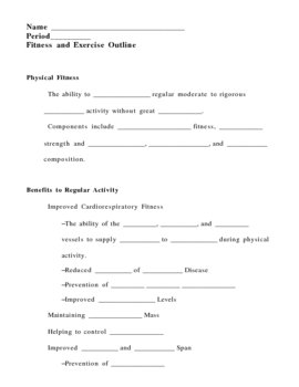 Preview of Fitness and Exercise Notes Outline Lesson Plan