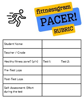 Preview of Fittnessgram PACER Rubric grades 1-12 pre and post assessment