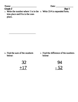 Preview of Five Easy Steps Math Review Grade 2