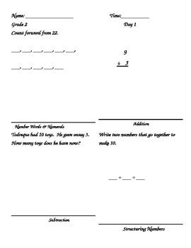 Preview of Five Easy Steps Math Review Grade 2 based on Math Recovery Concepts