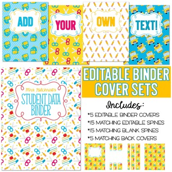 Preview of Five Editable Binder Cover Sets - Great for Teacher Binders, Portfolios and MORE