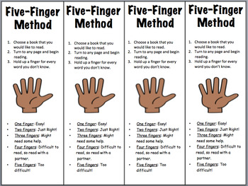 Preview of Five Finger Method for Choosing a Book Bookmarks