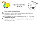 Five Finger Rule of Reading With Bookmarks and Poster