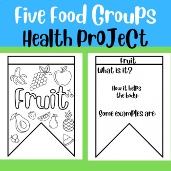 Preview of Five Food Groups - Pennant Banner Art & Research Project for Elementary Health