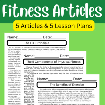 Preview of Five Health & Fitness Articles with Lesson Plans & Activities Included